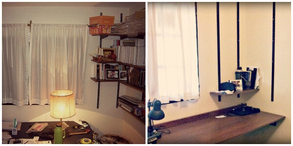 Foto antes (desorden) y después (limpio) cuarto Matías.